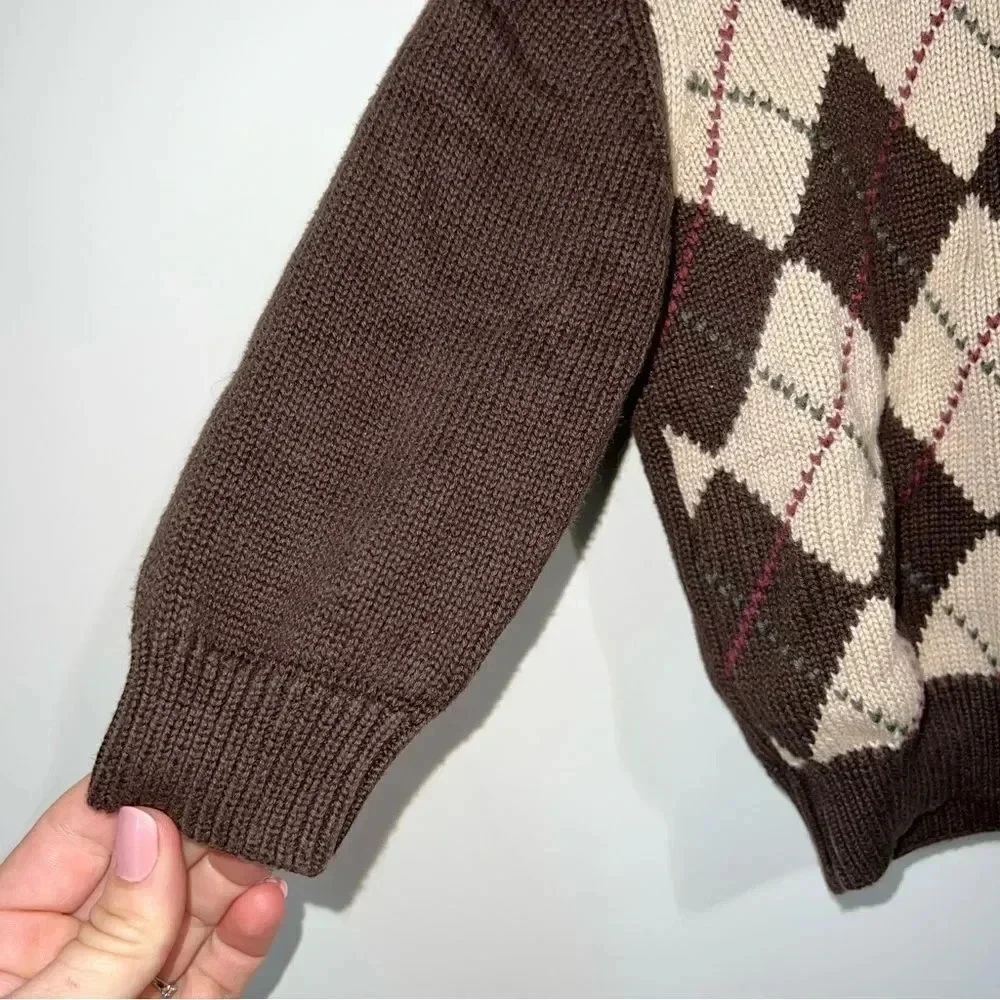 Gymboree Brown Argyle Zip Up Sweater with Hoodie Infant Boys 6-12 months